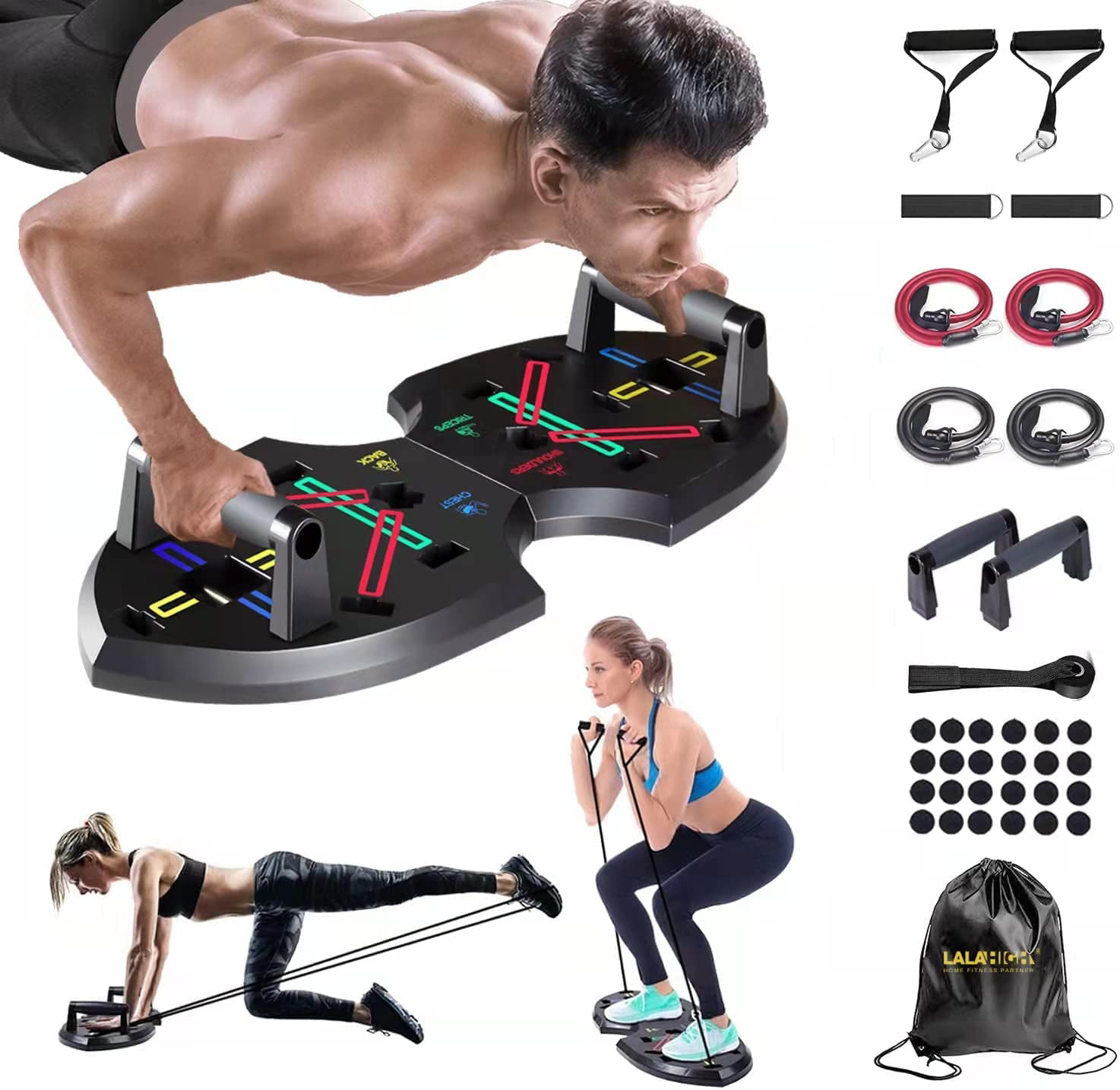 Push Up Rack Board Men Women 14 in 1 Multi-Functional Body Building Fitness Exercise Workout Push-up Stands for Home Fitness Training Foldable Updated Version 