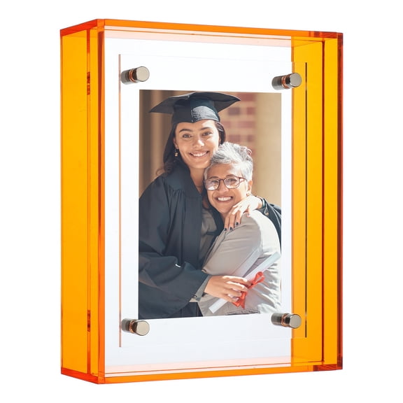 Uxcell 3x4 inch Acrylic Picture Frame, Floating Picture Frames for Wall or Tabletop Display, Hanging Photo Frame Stand for Office Home, Orange