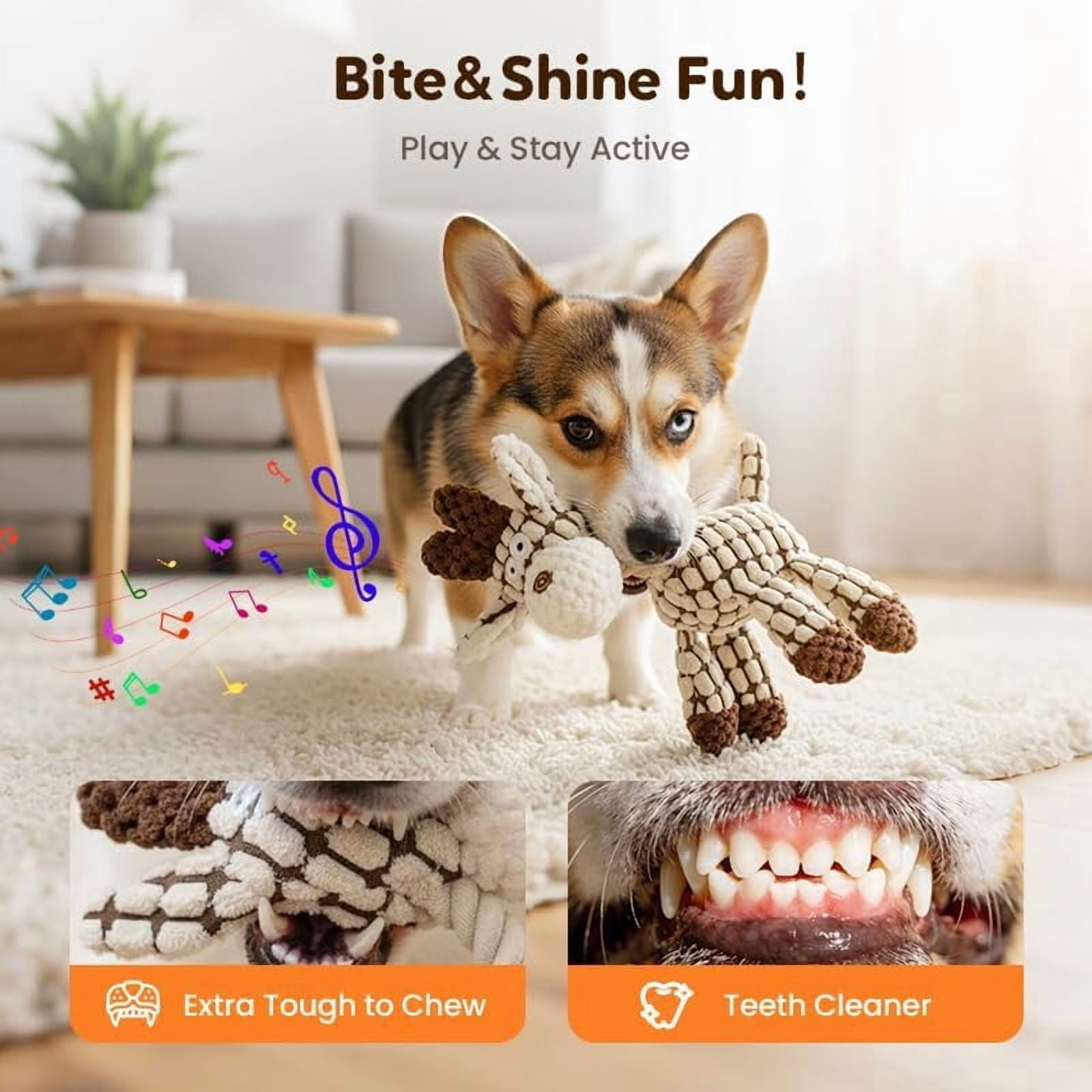 Squeaker Plush Dog Toy for Aggressive Chewers Medium Large Dogs Reinforced Washable White