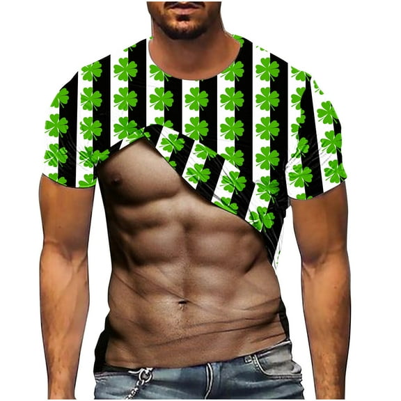 Kaemgyyd Men's St. Patrick's Day T-Shirt Trendy Clothes Soft Green Print Crewneck Tee Plus Size Short Sleeve Tops