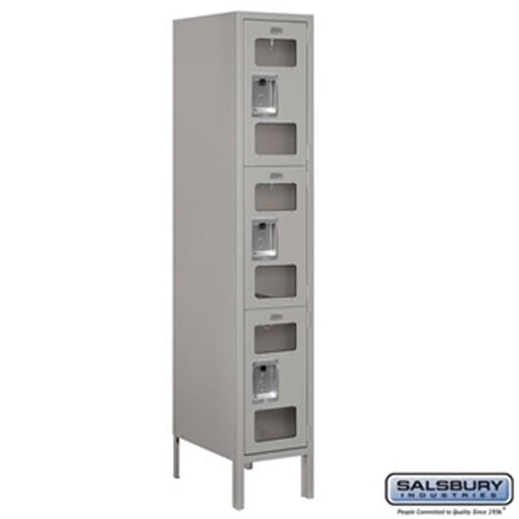 Salsbury S-63158GY-A 1 x 5 x 18 in. Triple Tier See Through Metal Locker, Gray - Assembled