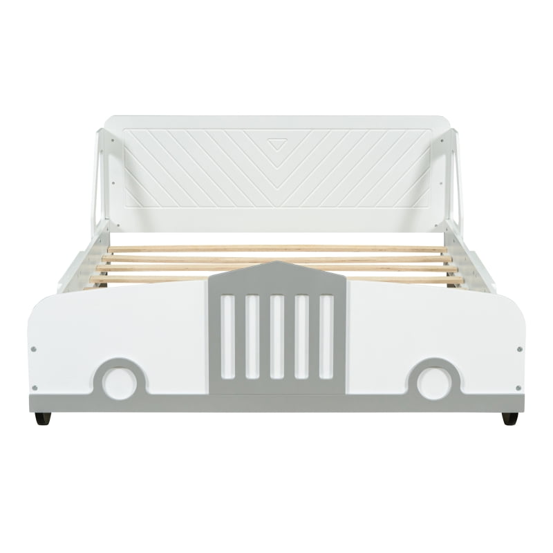 Full Size Car-Shaped Platform Bed with Wheels,White