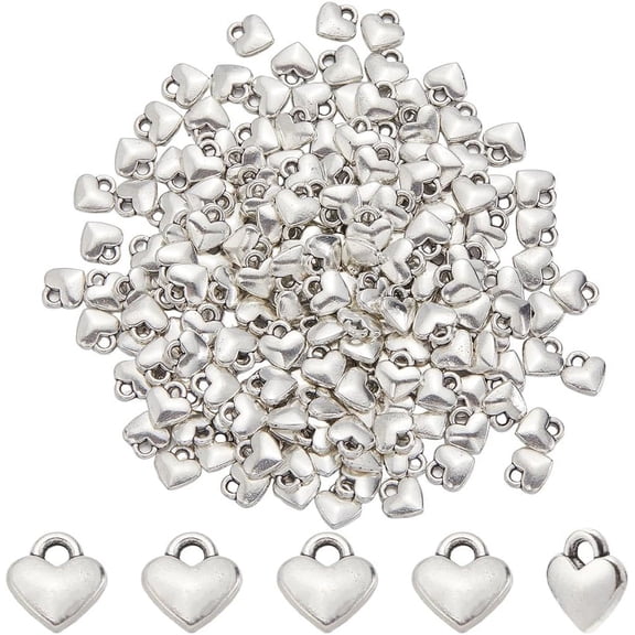 1 Box 200Pcs Silver Heart Charms Love Charms Bulk Mini Tibetan Alloy Metal Valentine's Day Cute Tiny Hearts Charms