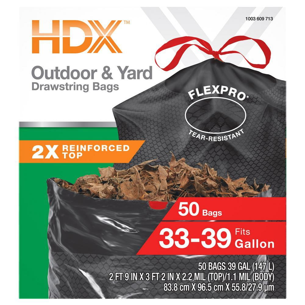 FlexPro 33 Gallon 39 Gallon Black Drawstring Outdoor and Yard Trash