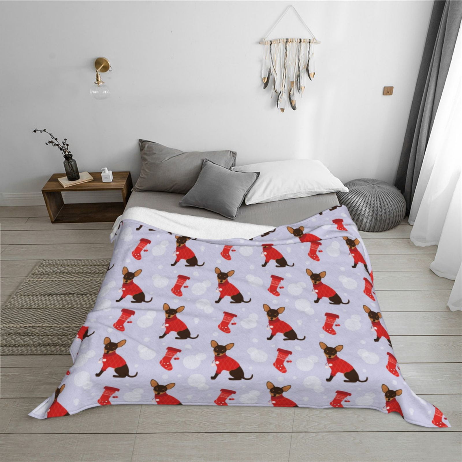Throw Blanket for Couch - Cute Christmas sock Dog Soft Comfy Lightweight Cozy Warm Throw Blanket, Fuzzy Plush Flannel Blanket & Throws for Sofa and Bed All Season