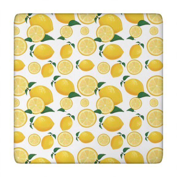 Yellow Lemon Fruit Slices White Pattern Square Fitted Tablecloth with Elastic Edge,Square Table Cover,Washable Elastic Table Cover for Home Kitchen Party Decor 34"x34"