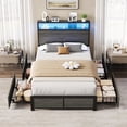 thumbnail image 3 of Bolvdo Twin Bed Frame with Two-Tier Storage Headboard, USB Port and LED Light, Four Storage Drawers, Grey, 3 of 7