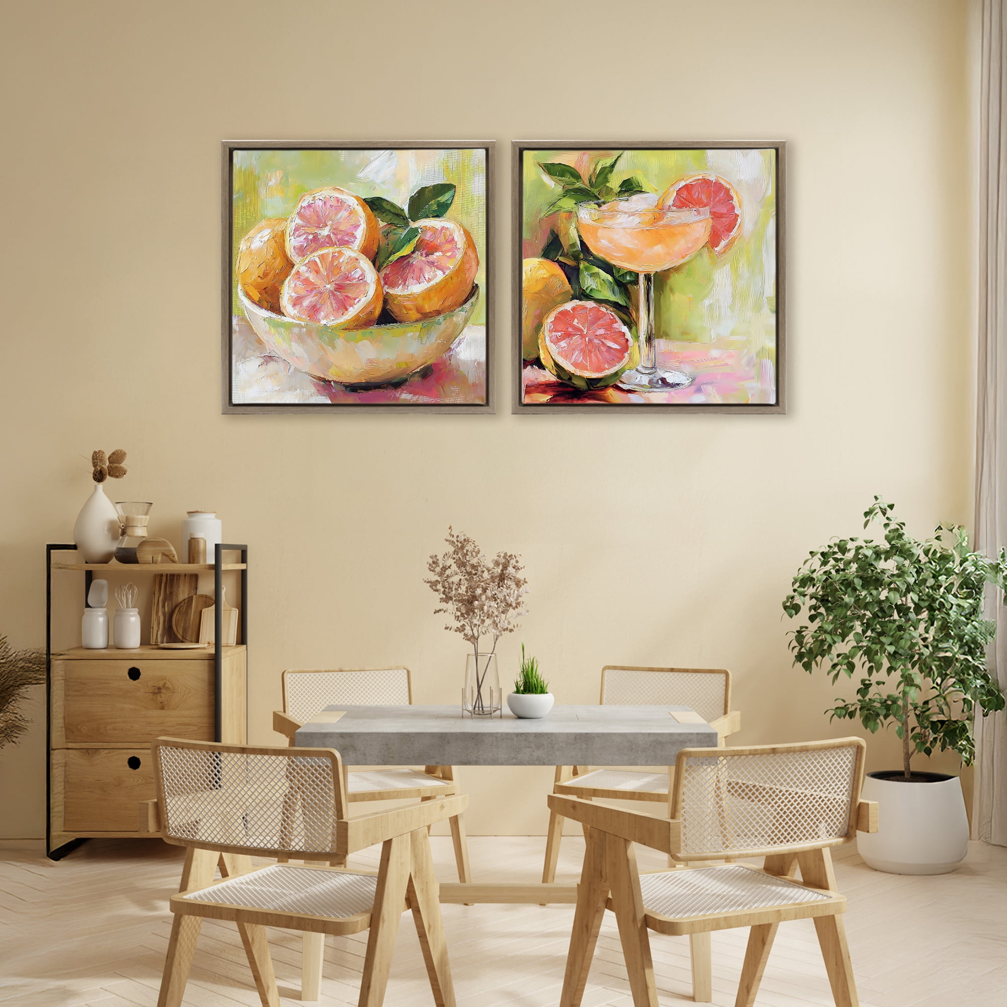 Stupell Industries Grapefruit Bowl & Cocktail 2 Piece Brown Framed Floater Canvas Set, design by Riley B