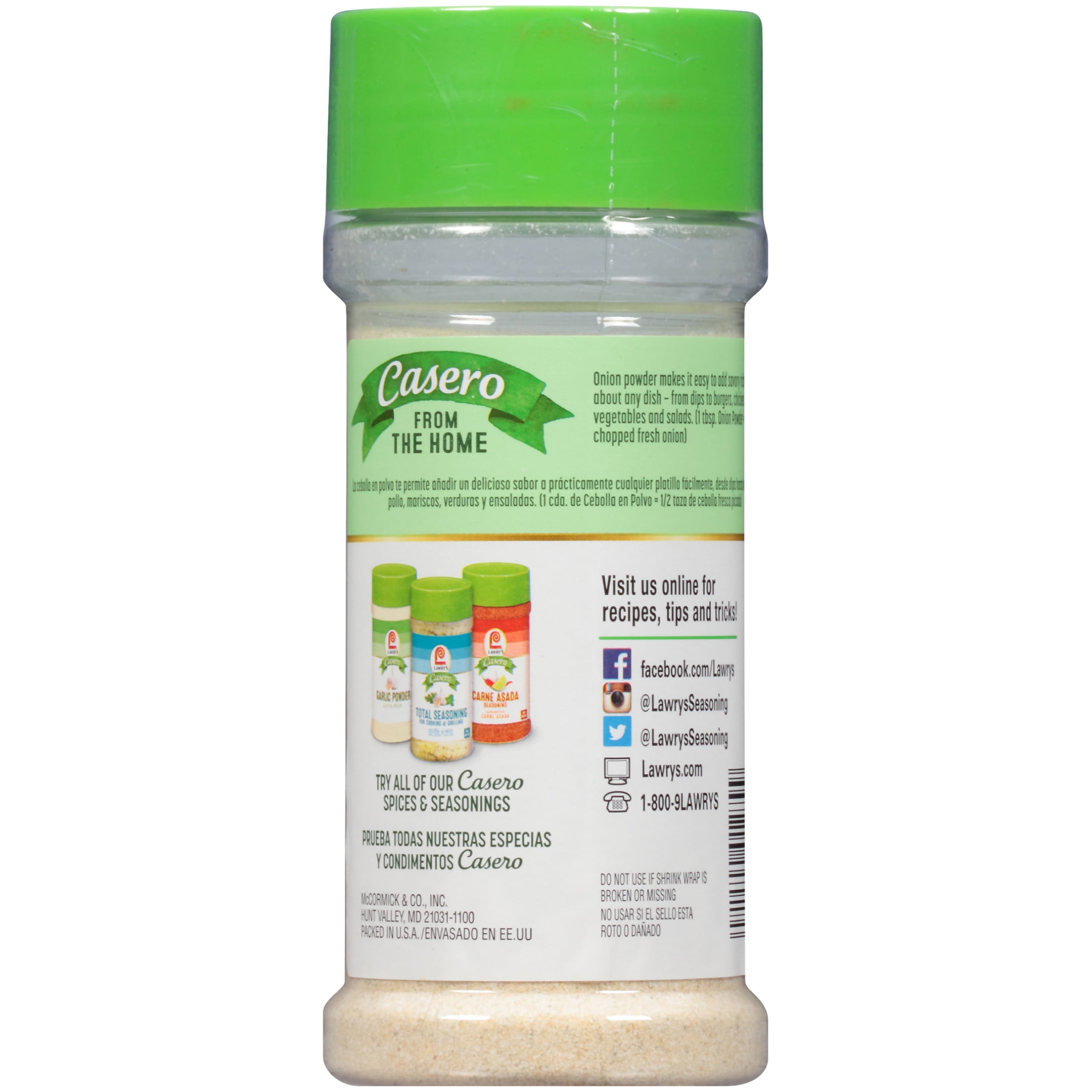 (12 pack) Lawry's Casero Kosher Onion Powder, 7.5 oz Bottle