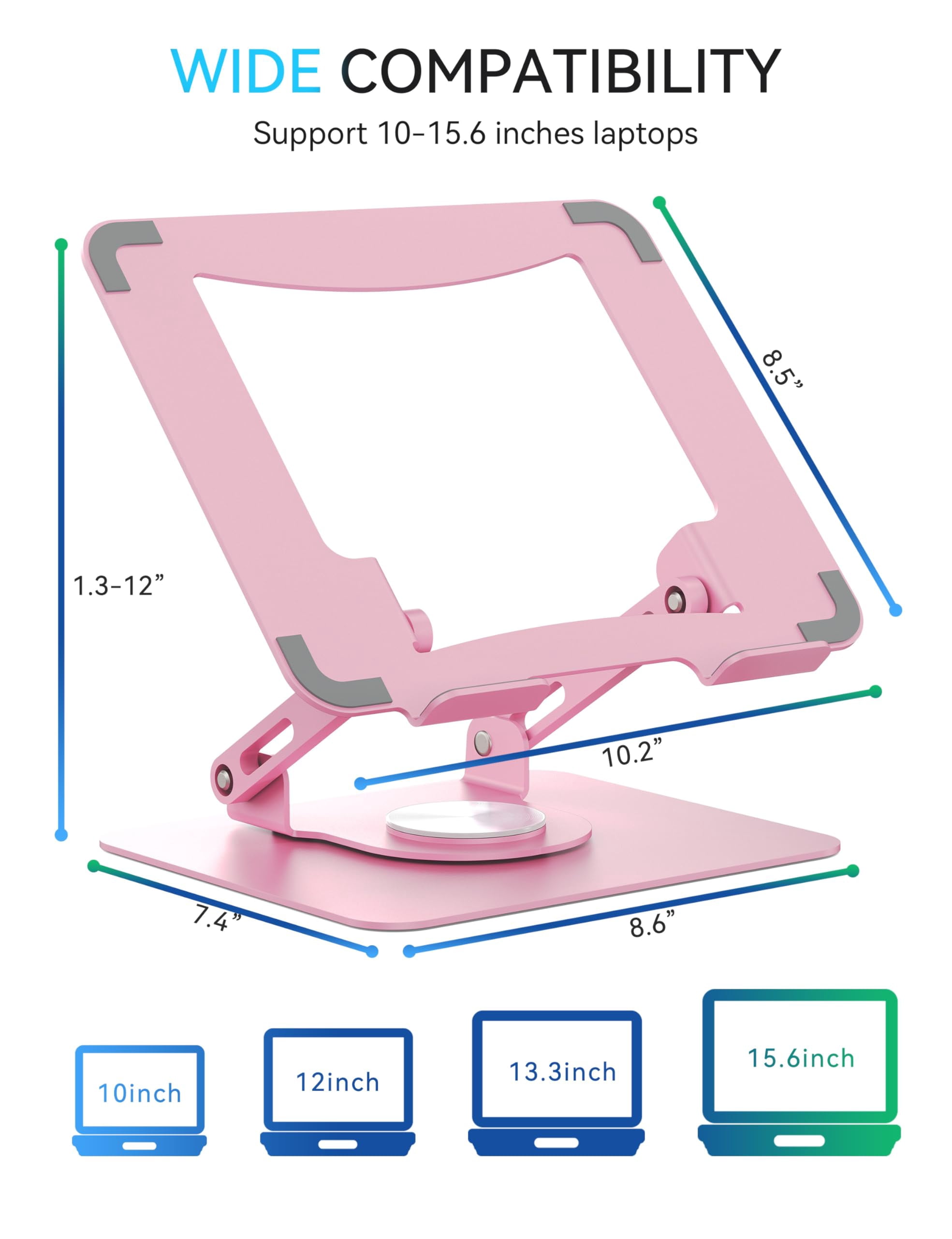 360 Rotating Laptop Stand  Computer Riser For Desk Adjustable Height Multi-angle Metal Holder Foldable Portable Notebook Elevating Base Office & Home Pink