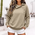 thumbnail image 2 of Dgankt Women's Asymmetric Button Collar Pullover Sweatshirt Long Sleeve Drop Shoulder with Side Pockets, 2 of 7