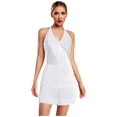 thumbnail image 2 of YiZYiF Women's Latin Leotard Dress Halter Neck Fringe Dance Costume for Modern Jazz Samba Rumba Cha Cha White L, 2 of 6