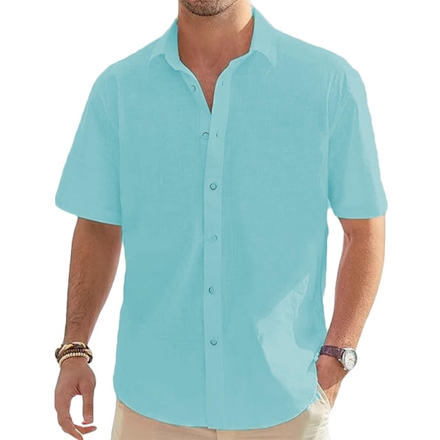 Mens Manga Corta Botón Abajo Camisas con Cuello de Bolsillo Turndown Color Sólido Ropa de Verano, Camisa de Manga Corta Botón de los Hombres