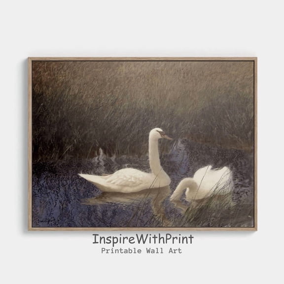 Vintage Swans , Antique Swan Wall Art, Moody Swan Print, Neutral Vintage Art Printable Farm House Wall Decor, Cottage Core Print, Size 8x12 UNFFRAMED F03.1.5l1679