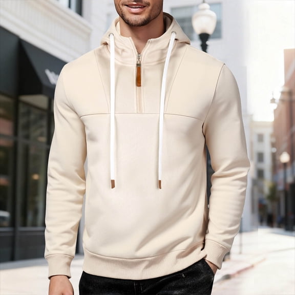 Mens Quarter Zip Pullover Hoodies Fleece Big And Tall Hooded Sweatshirt Fall Lightweight Comfy Streetwear With Pocket