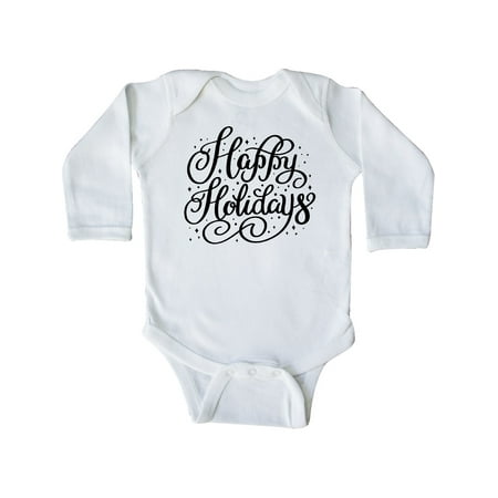 

Inktastic Christmas Happy Holidays Hand Lettering in Black Gift Baby Boy or Baby Girl Long Sleeve Bodysuit