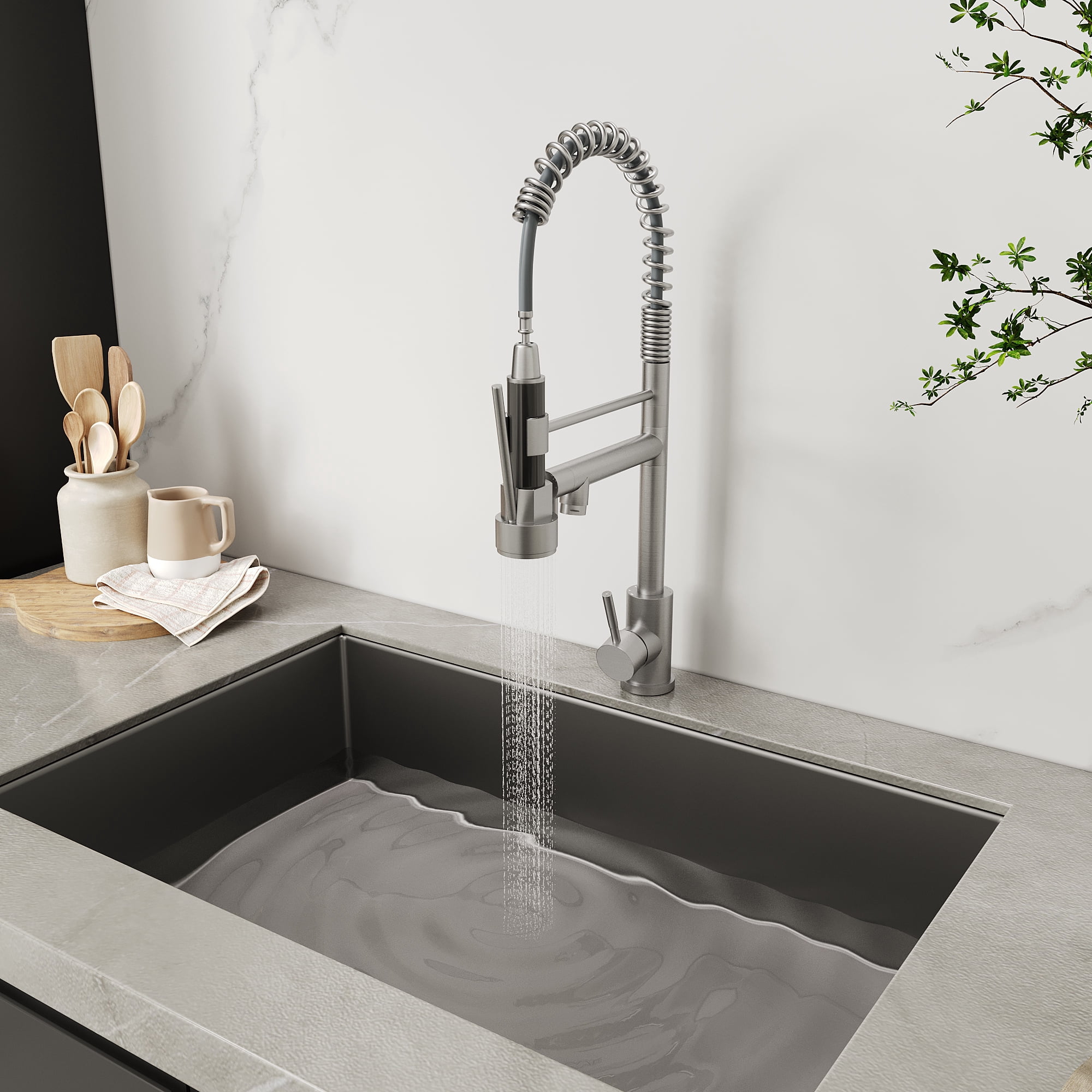 Bothwa Home KF-YQ605-BN 19-Inch Enzoh Kitchen Faucet in Brushed Nickel Finish
