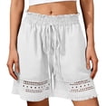 thumbnail image 2 of RYRJJ Womens Elastic High Waist Shorts Drawstring Lace Hem Boho Beach Shorts Wide Leg Summer Casual Short Pants with Pockets(White,M), 2 of 8