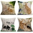 thumbnail image 1 of 4Pack Vintage Stripe Spring Easter Rabbits Cute Pillow Covers Rustic Farm Animals Rabbit Plants Leaves Cotton Linen Throw Pillow Cushion Case Cover for Home Sofa 18”x18” (PV-Rabbits), 1 of 4
