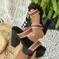 thumbnail image 5 of Xdegoge Platform Sandals Women Chunky High Heel Slides Rhinestone Double Strap Summer Beach Shoes Sparkling Slip On Fashionable Dressy Outdoor Casual Open Toe, 5 of 9