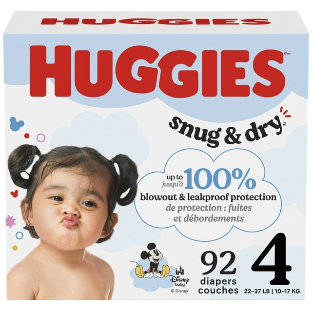 Huggies Snug & Dry Baby Diapers, Size 4 (22-37 lbs), 92 Count