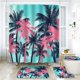 thumbnail image 3 of Juego de cortinas de ducha con diseño de palmeras de coco, 4 piezas de juegos de baño con sol morado con cortina de ducha y tapete de baño, tapa de inodoro y alfombras en forma de U, cortina de, 3 of 8