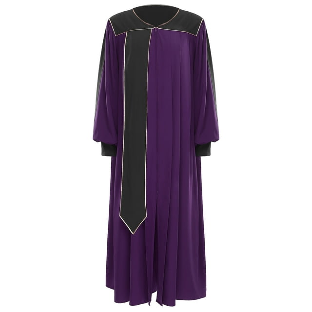 Sxiwei Robe de Chœur pour Femmes Adultes Bloc de Couleur Fermeture Éclair Confirmation du Clergé Robe de Baptême Costume d'Église Violet Foncé TP