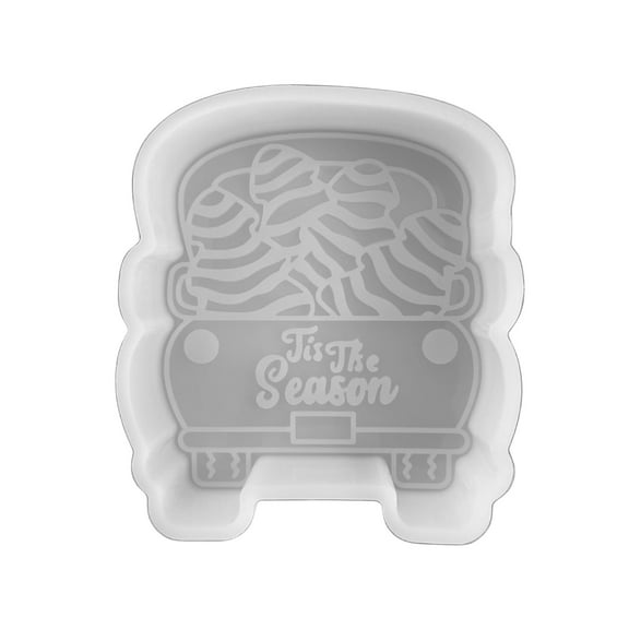 Tis The Season Truck with Little Christmas Tree Treat Freshie Car Silicone Mold 3.6x4x0.8 White Tree with Red and Green Sprinkles Debbie