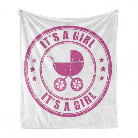 

Gender Reveal Soft Flannel Fleece Throw Blanket Grunge It s a Girl Retro Stamp with Baby Carriage Newborn Image Cozy Plush for Indoor and Outdoor Use 50 x 70 Fuchsia by Ambesonne