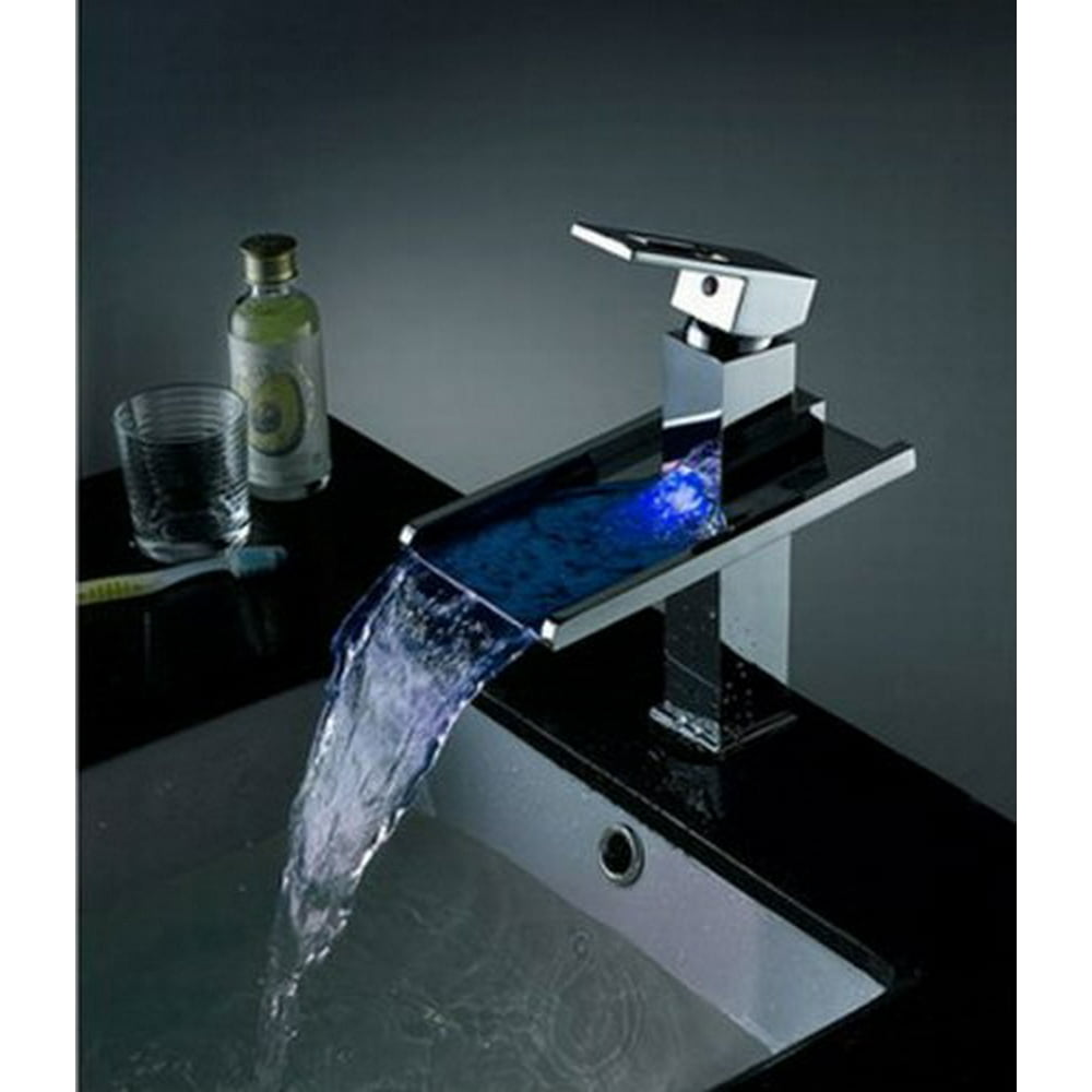 Cascada Color Changing LED Waterfall Bathroom Sink Faucet (Chrome