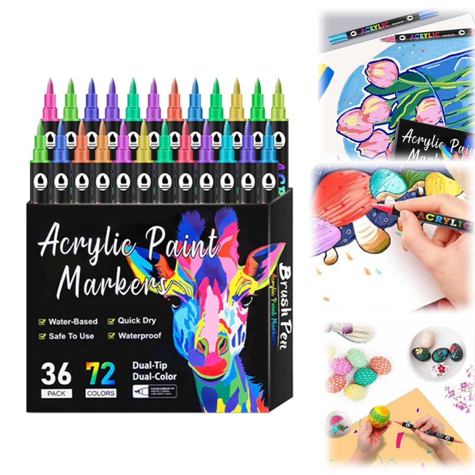 CCOCC 2026 New Acrylic Markers Dual Tip Pens with Fine Tip and Brush Tip for Rock Painting,Ceramic,Wood,Plastic,Calligraphy,Scrapbooking,Brush Lettering,Card Making,Diy Crafts