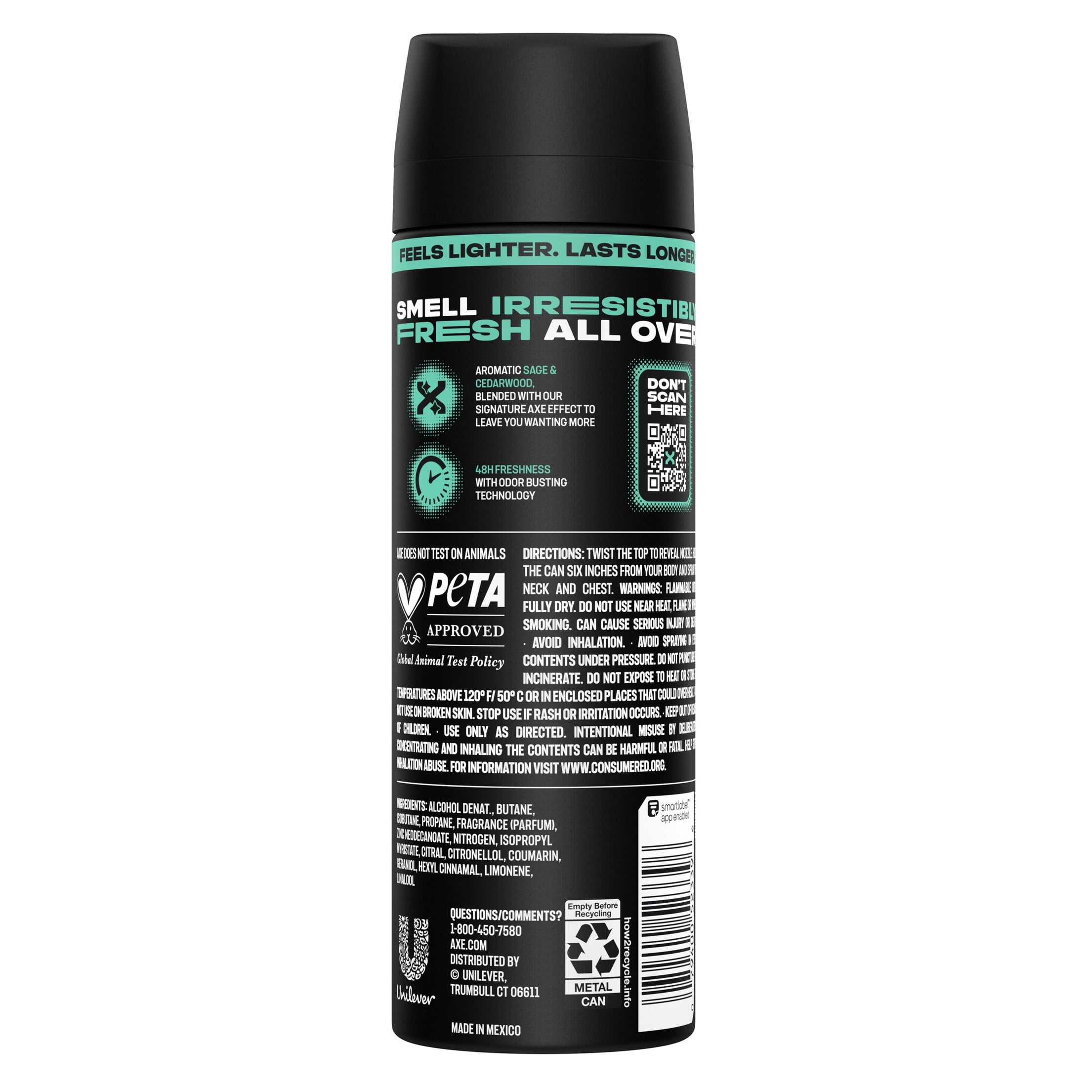 Axe Body Spray 48 Hour All Over Fresh Apollo Aluminum Free, 3.9 oz