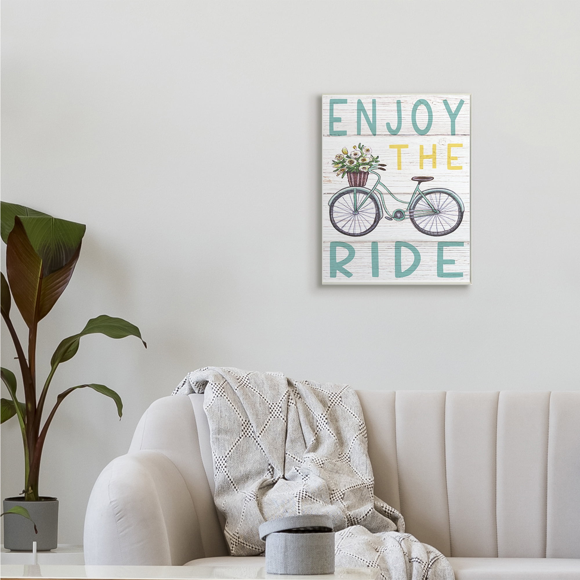 Stupell Industries Enjoy the Ride Phrase Flower Basket Bicycle,13 x 19,Designed by Elizabeth Tyndall