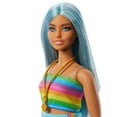 Barbie Fashionistas Doll #218 with Blue Hair, Rainbow Top & Teal Skirt, 65th Anniversary