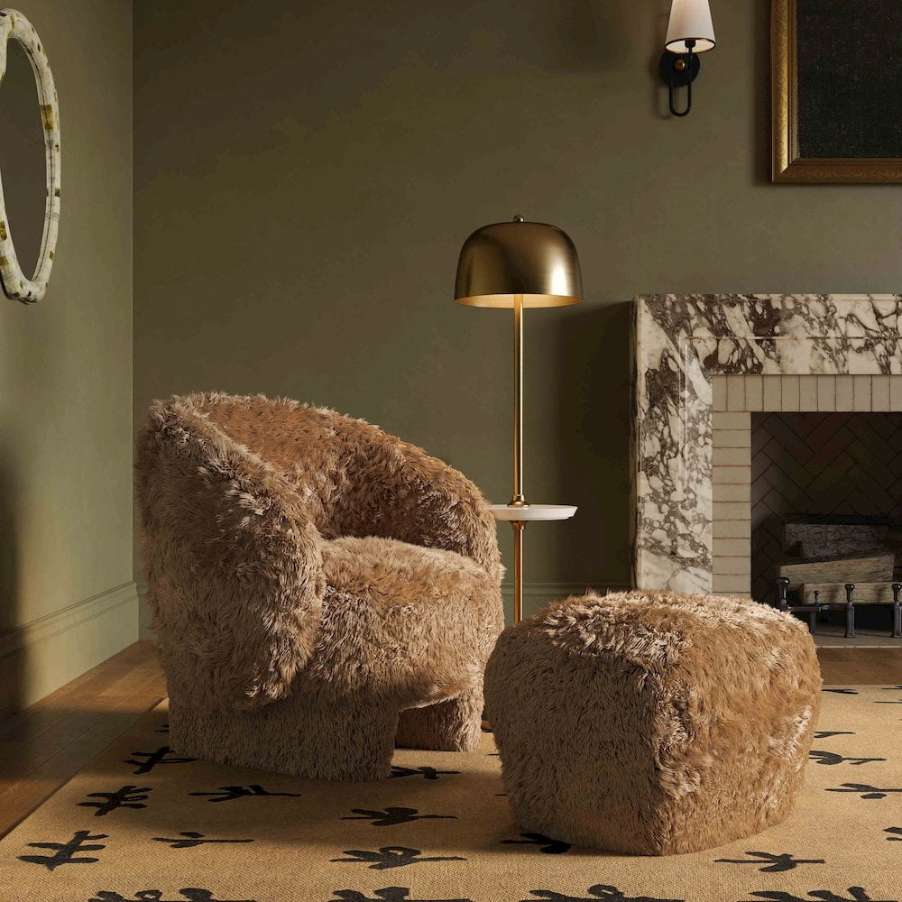 TOV Furniture Britt Dark Taupe Vegan Shearling Ottoman