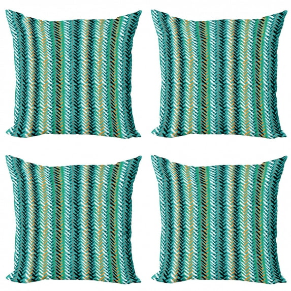 Ambesonne Abstract Throw Pillow Cover 4 Pack, Brush Strokes and Dots, 16", Dark Seafoam Multicolor
