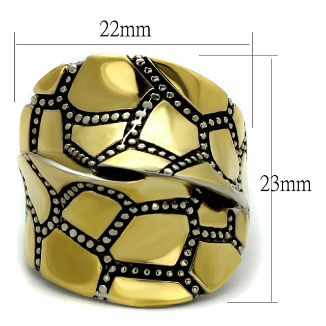 Two-Tone IP Gold (Ion Plating) Stainless Steel Ring with Epoxy in Jet for Women Jet Stone Color Style TK2368 Size 6
