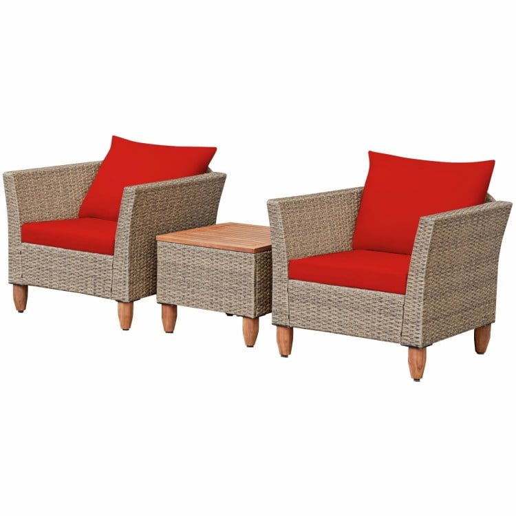 Aimee Lii 3 Pcs Outdoor Patio Rattan Furniture Set with Coffee Table, Modern Patio Furniture, Red Aimee Lii 3 Pcs Outdoor Patio Rattan Furniture Set with Coffee Table, Modern Patio Furniture, Red