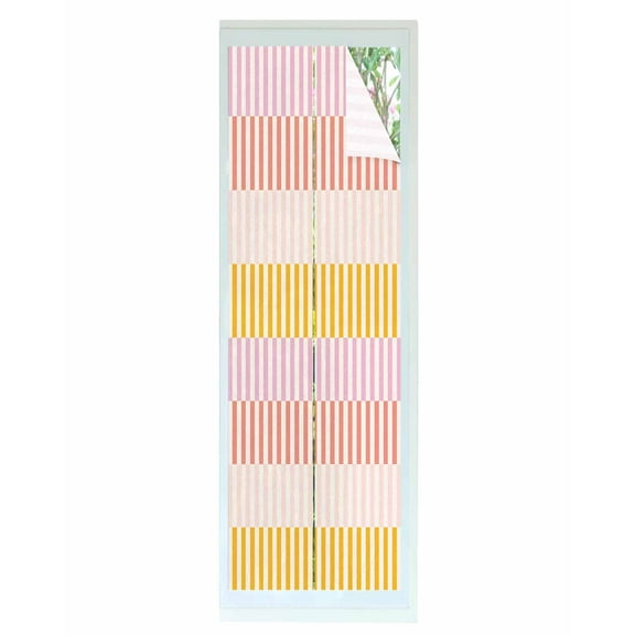 Window Privacy Film Colorful Stripe Stained Glass Window Film Decorative Sun Block Window Cover Modern Pink Red Yellow Vertical Striped Window Clings Static Adhesive Sticker for Bathroom 17.7"x78.7"