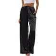 thumbnail image 2 of Womens Silk Satin Pajama Pants Casual Loose Lounge Pants Drawstring Elastic Waist Wide Leg Pj Bottoms with Pockets Black L, 2 of 5