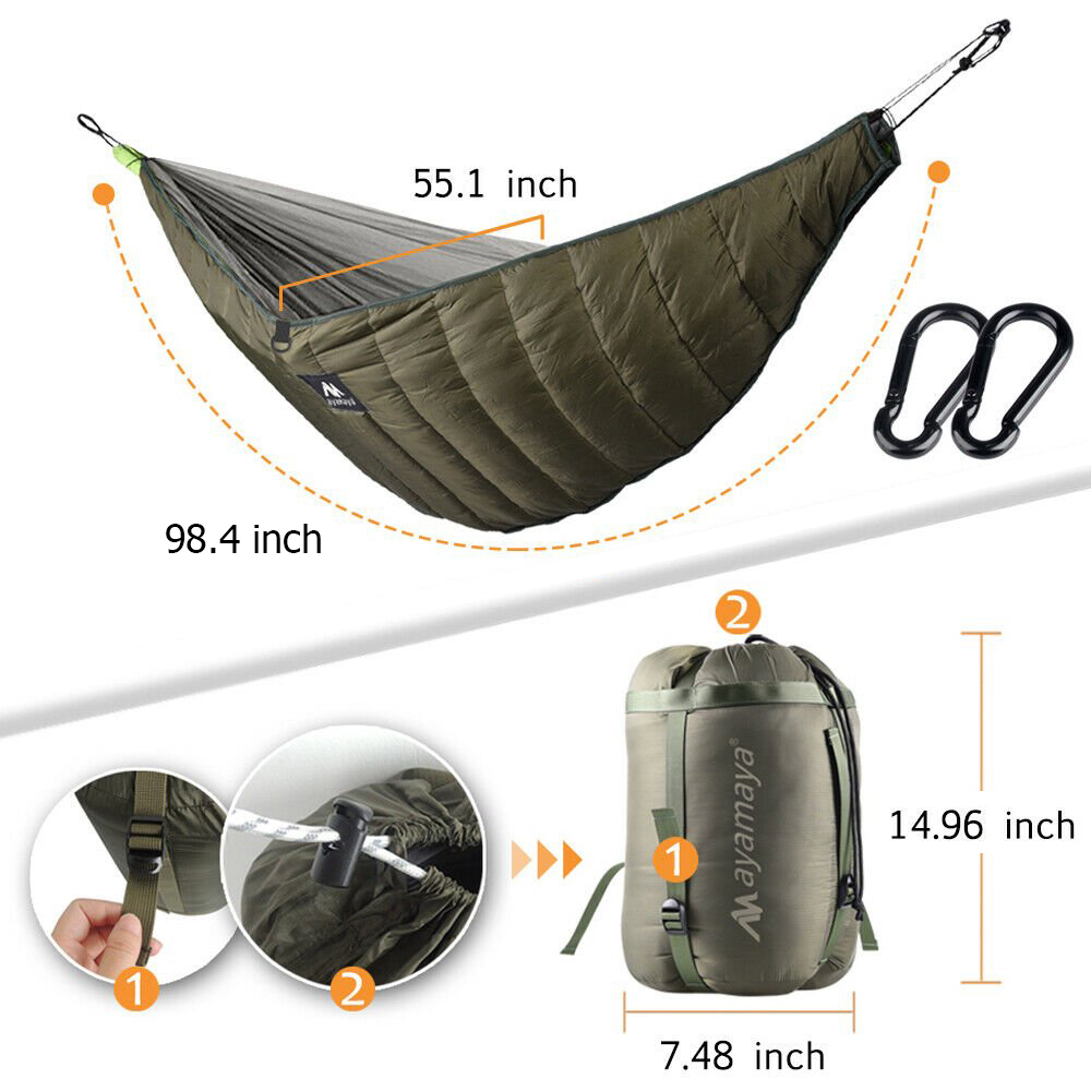 IC ICLOVER Full Length Hammock Underquilt Camping Hiking Under Quilt Winter Warm Blanket Green