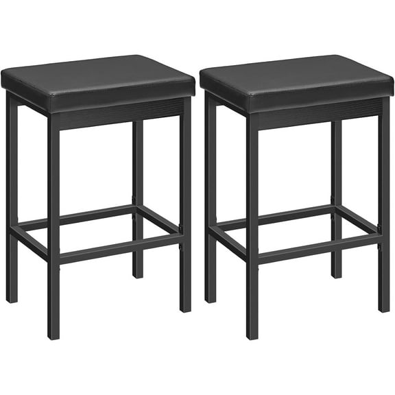 Bar Stools, Set of 2 Bar Chairs, 24.8-Inch Height Stools, Breakfast Bar Stools, Kitchen Stools, 2" Thick Upholstery, for Kitchen, Dining Room, Cafe, Bar Counter, Black BB21BY01