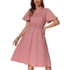 thumbnail image 1 of INSPIRE CHIC Vestido midi casual con mangas cortas en capa, cintura elástica, cuello redondo y plisado en color rosa, talla XS, 1 of 6