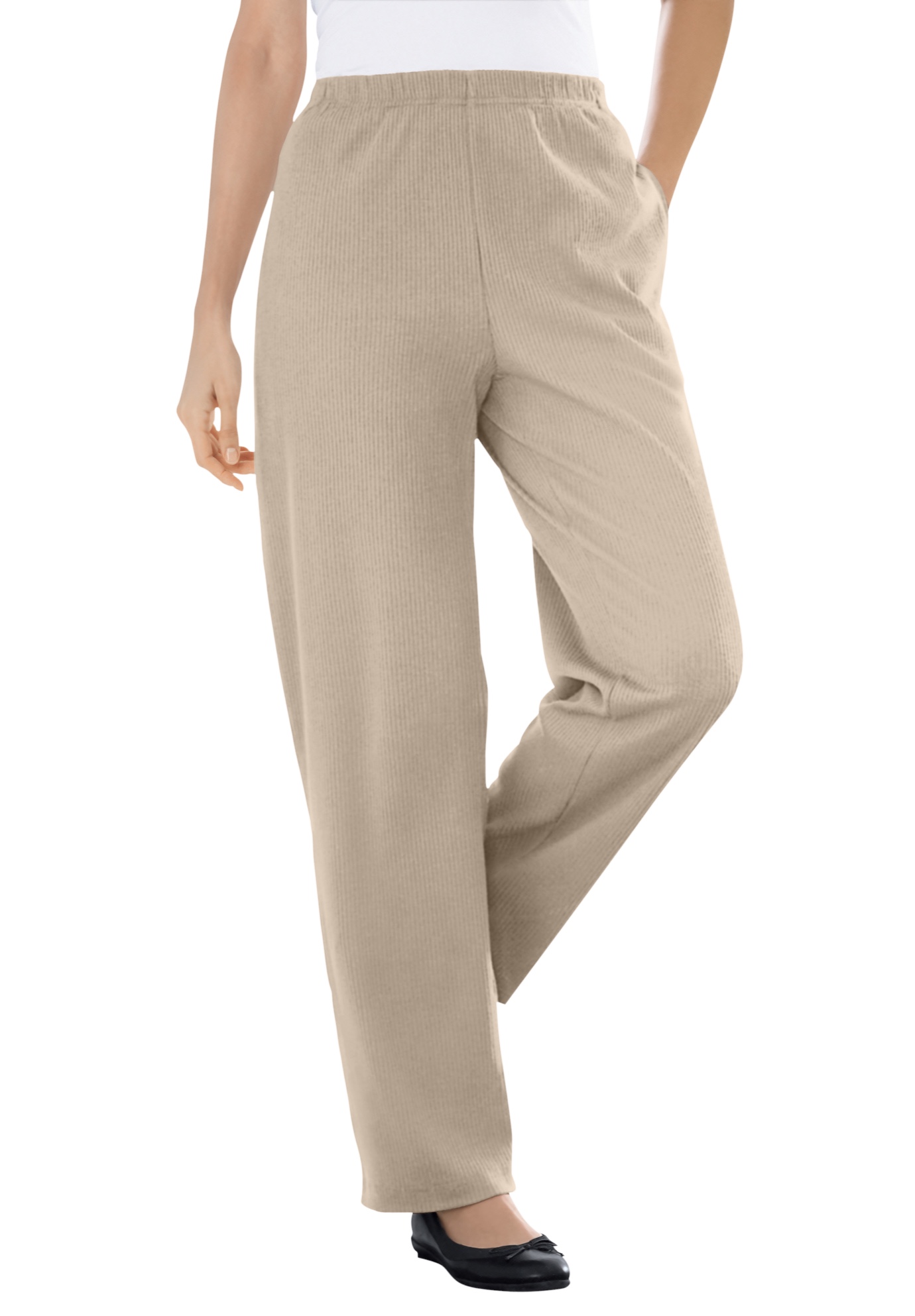 Woman Within Womens Plus Size Petite 7-Day Knit Ribbed Straight Leg Pant