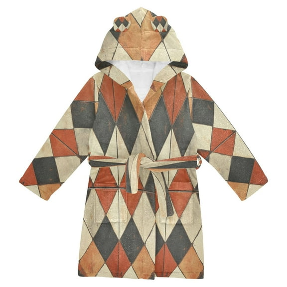FORMRS Niños Bathrobe Unisex Hooded Robe Soft Plush Pajamas Sleepwear, Size 2-3T, Checkered Pattern
