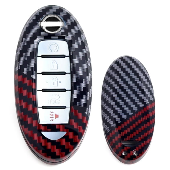 Glossy Black/Red Mix Color Carbon Fiber Finish Hard Plastic Key Fob Case For Nissan Infiniti Oval Shape 2/3/4/5 Buttons Smart Key