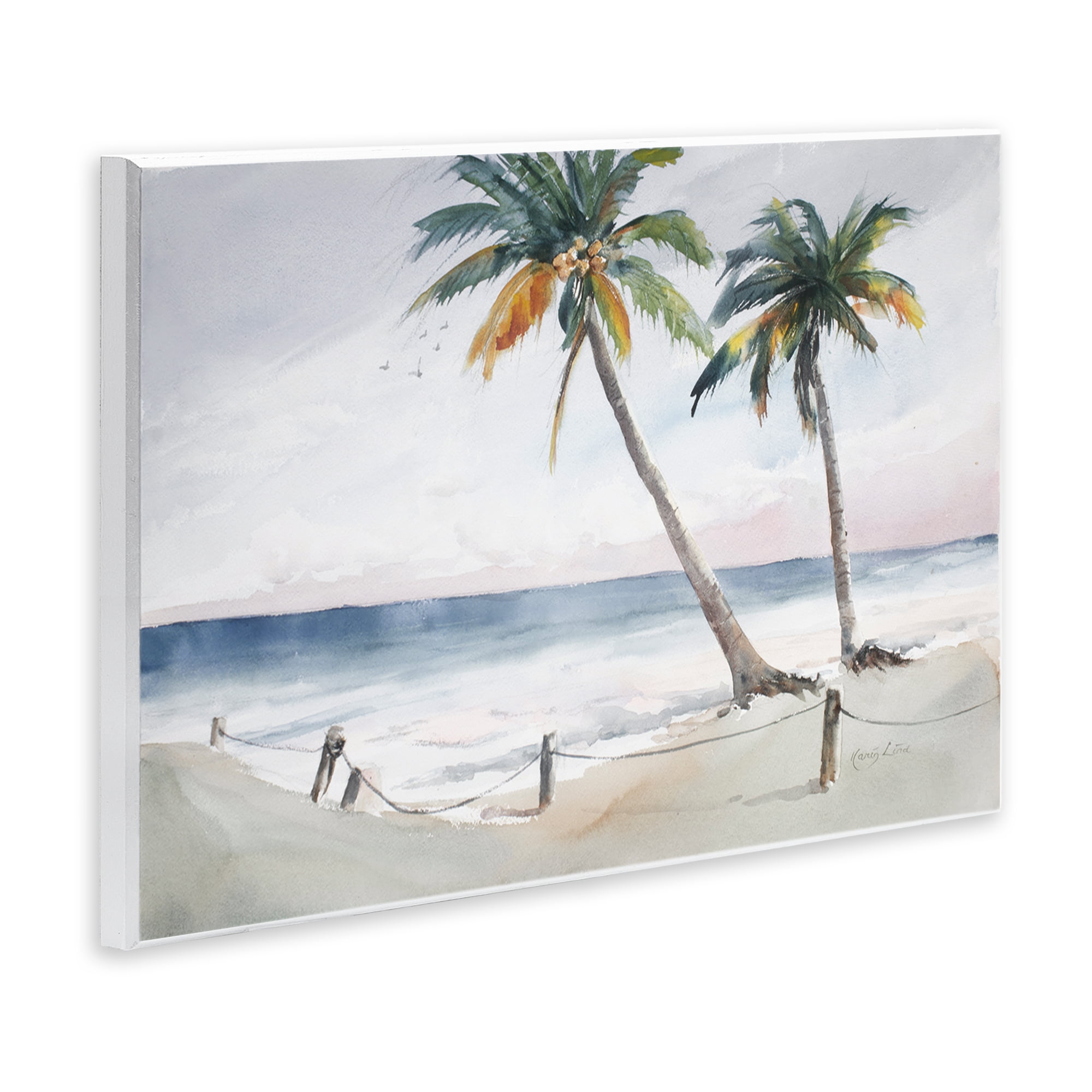 Stupell Industries Two Palms Serene Coast Nautical & Beach Painting Unframed Art Print Wall Art, 19 x 13