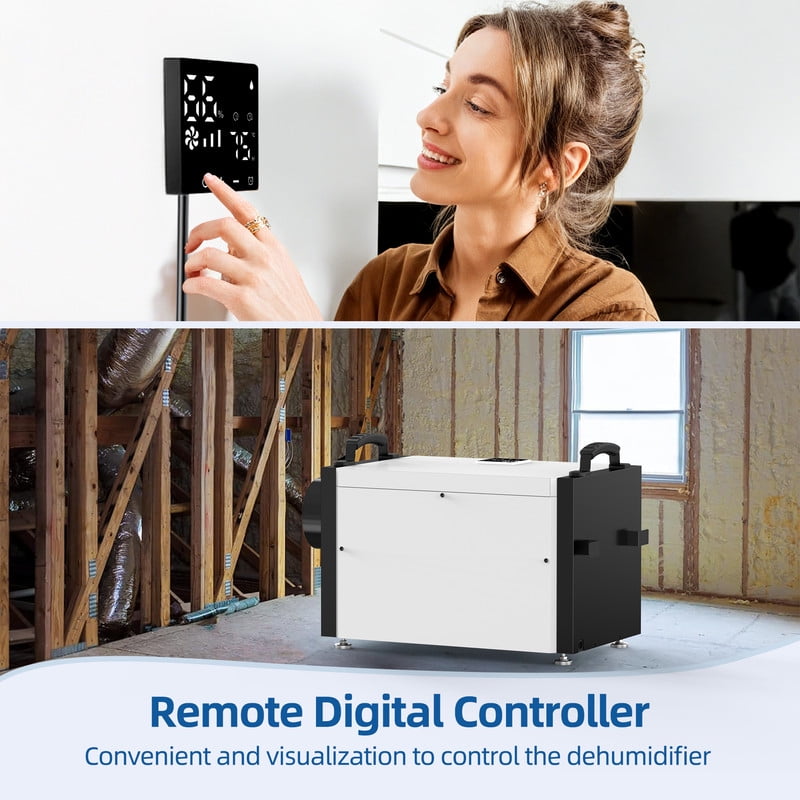 151 pt. 6,000 sq.ft. Bucketless Commercial Dehumidifier in White, with Detachable Control Panel, Great for Crawl Space