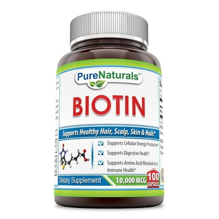 Pure Naturals Biotin 10000 Mcg Per Serving 100 Veggie Capsules Supplement | Vitamin B7 Supplement | Non-GMO | Gluten Free |