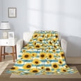 thumbnail image 2 of Sikiie White Blue Striped Sunflower Cozy Flannel Fleece Throw Blanket: Lightweight & Thick for All Seasons - Perfect for Women, Men, & Kids"80"x60", 2 of 6